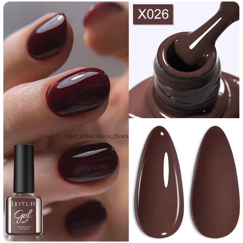 LILYCUTE 7ml Autumn Red Brown Gel Nail Polish 125 Colors All For Manicure Semi Permanent Soak Off Base Top Coat Nail Art Varnish