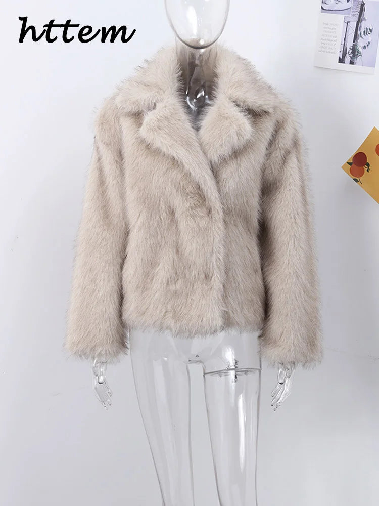 Street Women's White Faux Fur Coat Loose Lapel Long Sleeve Female Furry Jacket 2024 Autumn Winter Lady Luxury Plush Overcoat New