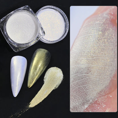 10g/Bottle Pearls White Nail Pigment Glitter Aurora Nail Powder Purple Chrome Glitter Pigment Dust UV Manicure Dip Powder
