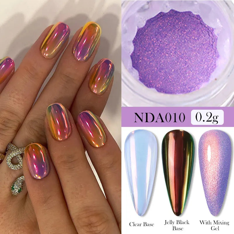 NICOLE DIARY Aurora Nail Powder Chrome Pigment Pearl Metallic Rubbing Dust Chameleon Effect Nail Art Glitter Manicure Decoration