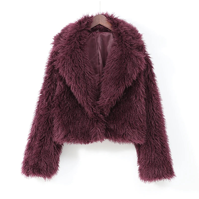 Fashion Faux Fur Jacket Coat Women Warm Fluffy Loose Long Sleeve Lapel Female Cardigan 2024 Winter Solid Lady Street Outwear