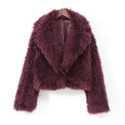 Fashion Faux Fur Jacket Coat Women Warm Fluffy Loose Long Sleeve Lapel Female Cardigan 2024 Winter Solid Lady Street Outwear