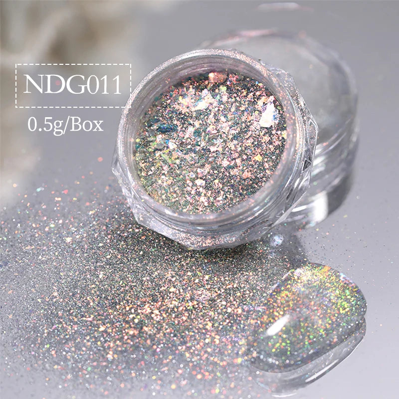 NICOLE DIARY Aurora Nail Powder Chrome Pigment Pearl Metallic Rubbing Dust Chameleon Effect Nail Art Glitter Manicure Decoration