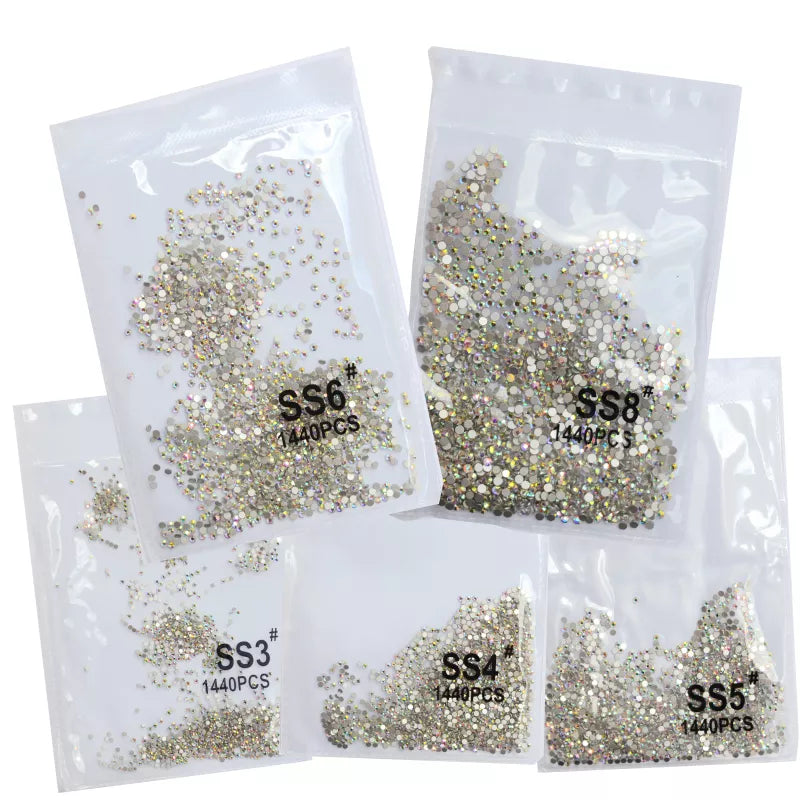 SS3-ss8 1440pcs Clear Crystal AB gold 3D Non HotFix FlatBack Nail Art Rhinestones Decorations Shoes And Dancing Decoration