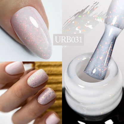 UR SUGAR 7ml Nude Pink Glitter Rubber Base Gel Polish Sparking Sequins Semi Permanent Soak Off Nail Art Varnish All For Manicure