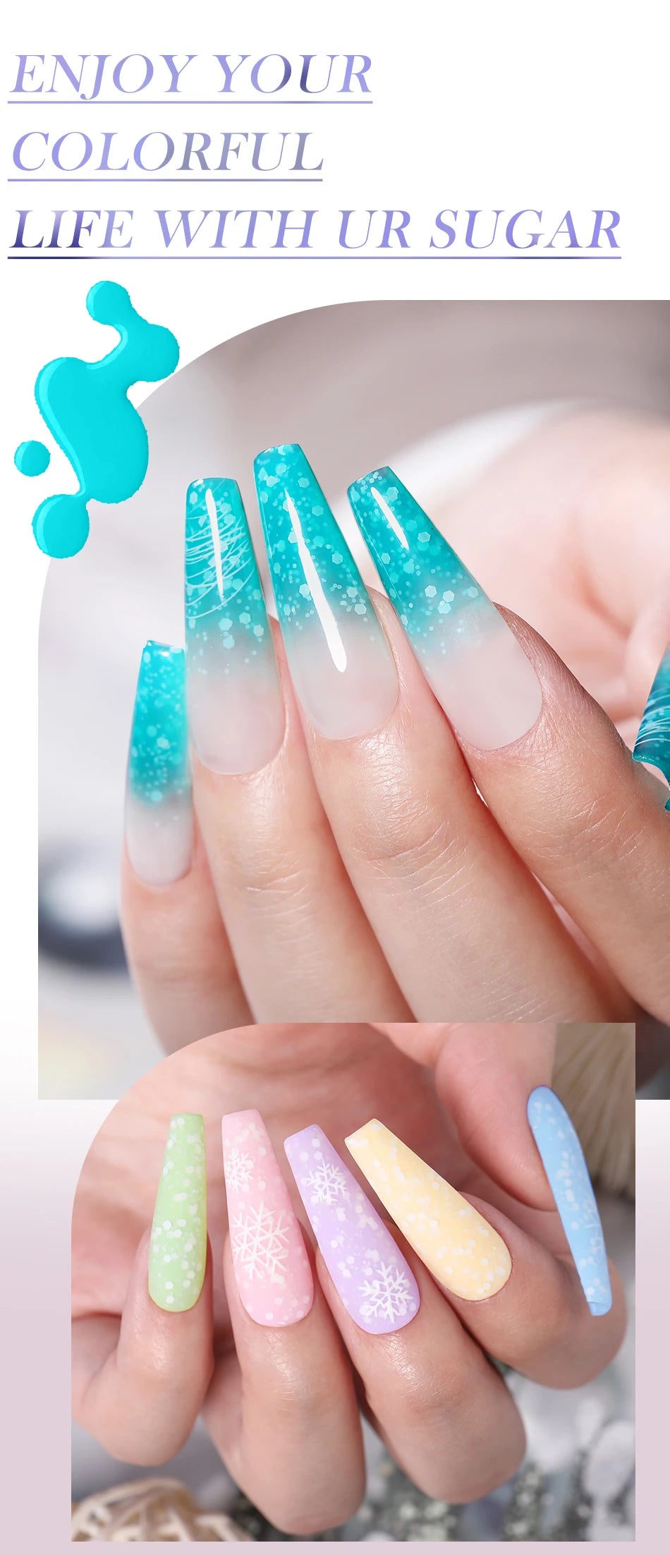 UR SUGAR 7ml Snowflake Gel Nail Polish Semi Permanent Milky White Glitter Snow Sequins Soak Off UV Nails Art Varnish Manicure