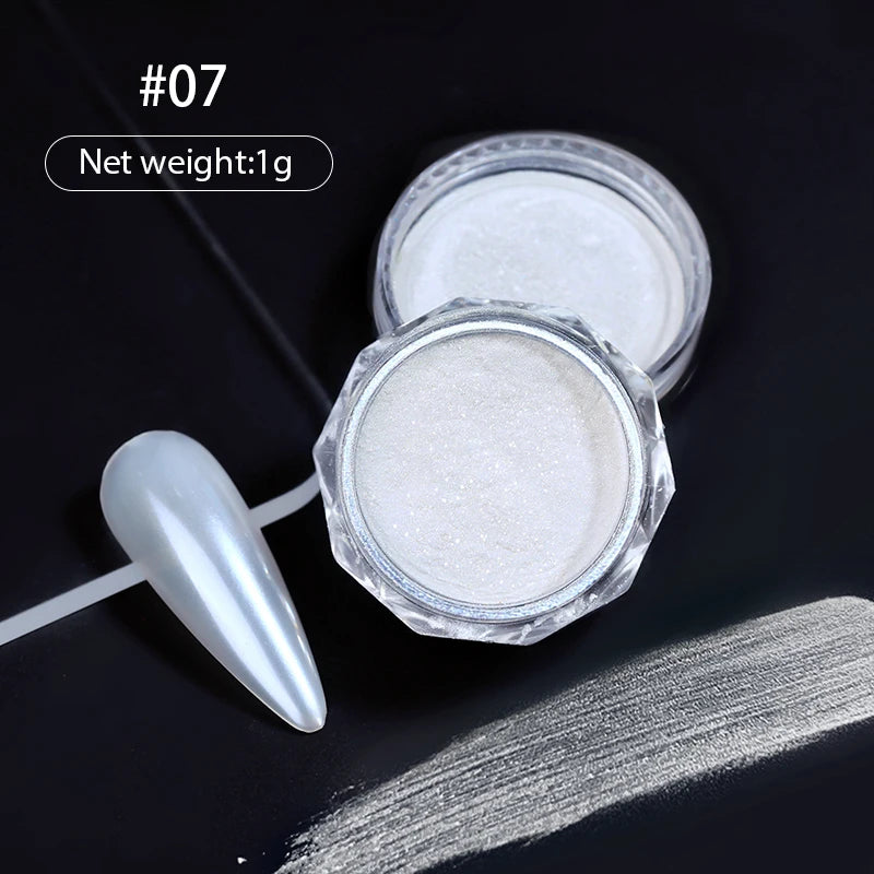 NICOLE DIARY Bright White Pearl Nail Powder Moonlight Plating Mirror Aurora Effect Pigments UV Gel Polish Chrome Dust Nail Decor