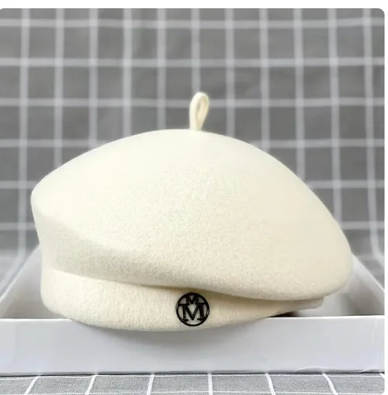 Classic Ladies Beret Hat Fancy Wool Felt Hat Warmer Winter Hat Cap White Black Women Fedora Hat Fascinator Pillbox Hat Formal