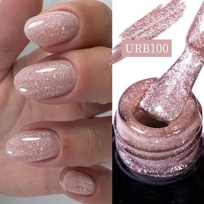 UR SUGAR 7ml Nude Pink Glitter Rubber Base Gel Polish Sparking Sequins Semi Permanent Soak Off Nail Art Varnish All For Manicure