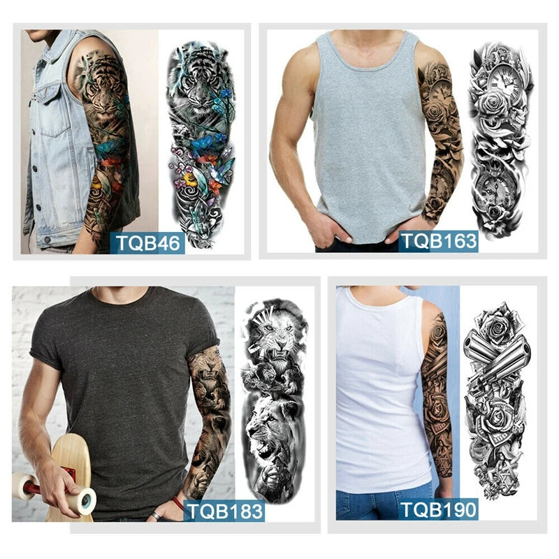 Full Arm Temporary Tattoos Sleeve For Men Women Realistic Fake Tatoos Warrior Lion Tiger Flower Tatoo Sticker Black Totem YZL9