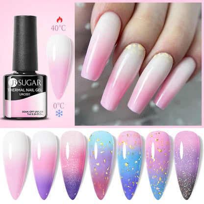 UR SUGAR 7ml Thermal Gel Nail Polish Pink White 3 Layers Color changing Semi Permanent Soak Off Varnish Manicure Glass Bottle