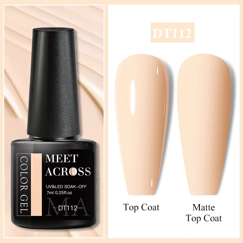 MEET ACROSS 7ml Red Gel Nail Polish Crystal Semi Permanent Soak Off UV Gel Varnish Nail Art Manicure Base Matte Top Coat Vernis