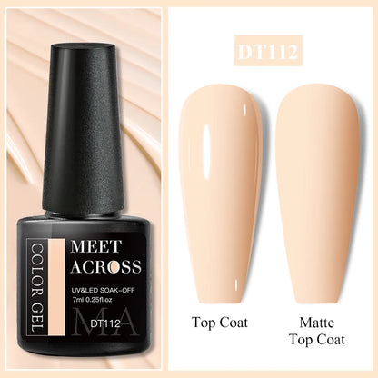 MEET ACROSS 7ml Red Gel Nail Polish Crystal Semi Permanent Soak Off UV Gel Varnish Nail Art Manicure Base Matte Top Coat Vernis