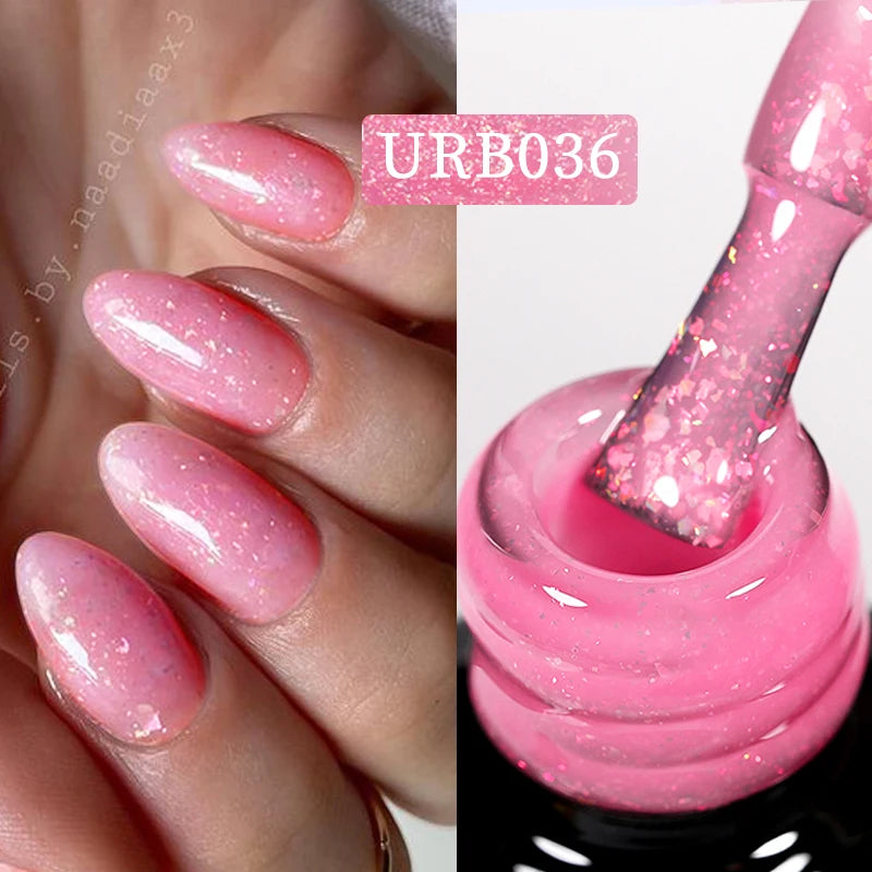 UR SUGAR 7ml Nude Pink Glitter Rubber Base Gel Polish Sparking Sequins Semi Permanent Soak Off Nail Art Varnish All For Manicure