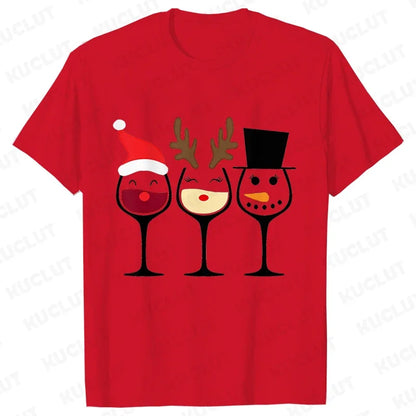 Christmas Wine T Shirts for Women Clothing Funny Cartoon T-shirts Kawaii Fashion Tshirt Korean Female Tops Christmas Wine Tees