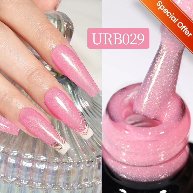 UR SUGAR 7ml Nude Pink Glitter Rubber Base Gel Polish Sparking Sequins Semi Permanent Soak Off Nail Art Varnish All For Manicure