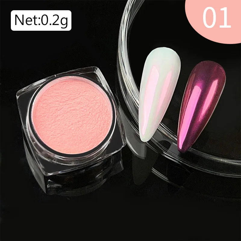 NICOLE DIARY Aurora Nail Powder Chrome Pigment Pearl Metallic Rubbing Dust Chameleon Effect Nail Art Glitter Manicure Decoration