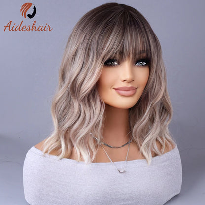 2023 New Internet celebrity style with fringe gradually light gray wigs European and American