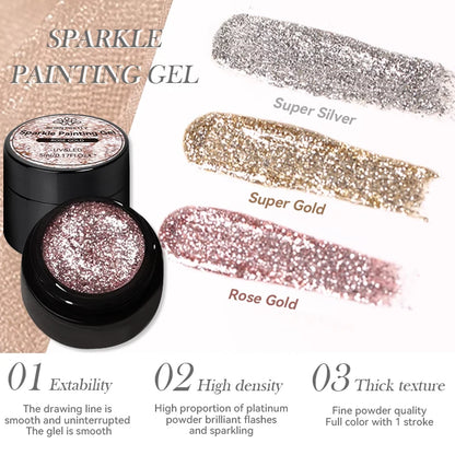 BORN PRETTY 5ml Super Sparkle Painting Gel Nail Polish Platinum Silver Gold Rose Glitter Graffiti Stripe Pull Line Nail UV Gel