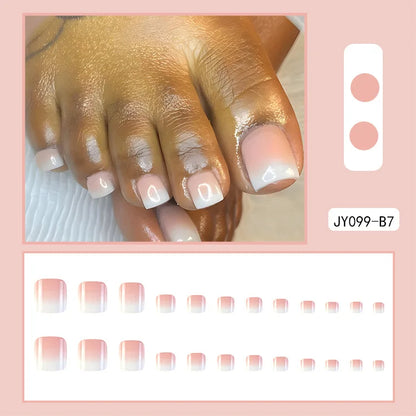 24 Pcs French Design Fake Toe Nail Press on Toe Nail Summer False Nails Acrylic Reusable Toe Nail Decorated Nails With Tool Kit