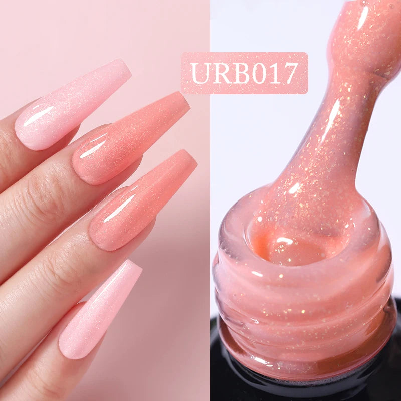 UR SUGAR 7ml Nude Pink Glitter Rubber Base Gel Polish Sparking Sequins Semi Permanent Soak Off Nail Art Varnish All For Manicure