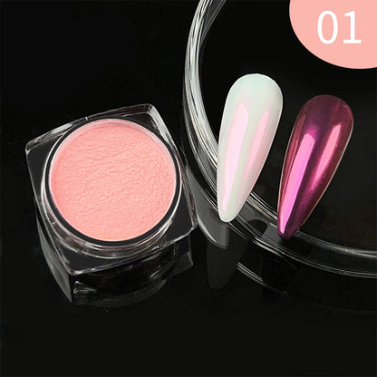 NICOLE DIARY 5g Aurora Pearl White Pink Nail Powder Chrome Pigments Metallic Rubbing Dust Moonlight Effect Nail Arts Decoration