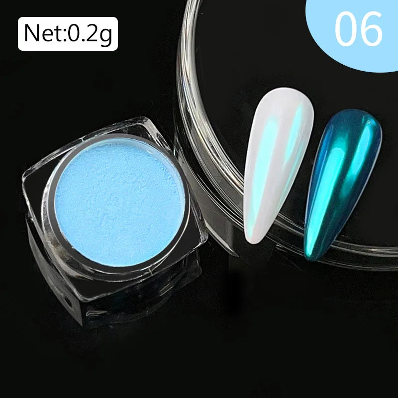 NICOLE DIARY Aurora Nail Powder Chrome Pigment Pearl Metallic Rubbing Dust Chameleon Effect Nail Art Glitter Manicure Decoration