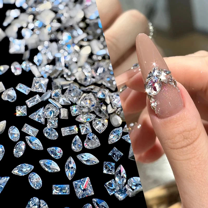 50Pcs/set Mini Flat Bottom Nail Rhinestones Glitter Silver Crystal Nail Decorations DIY Material Nail Art Charm Accessories