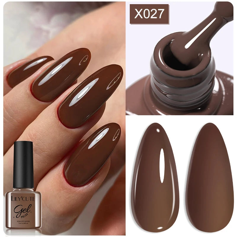 LILYCUTE 7ml Autumn Red Brown Gel Nail Polish 125 Colors All For Manicure Semi Permanent Soak Off Base Top Coat Nail Art Varnish