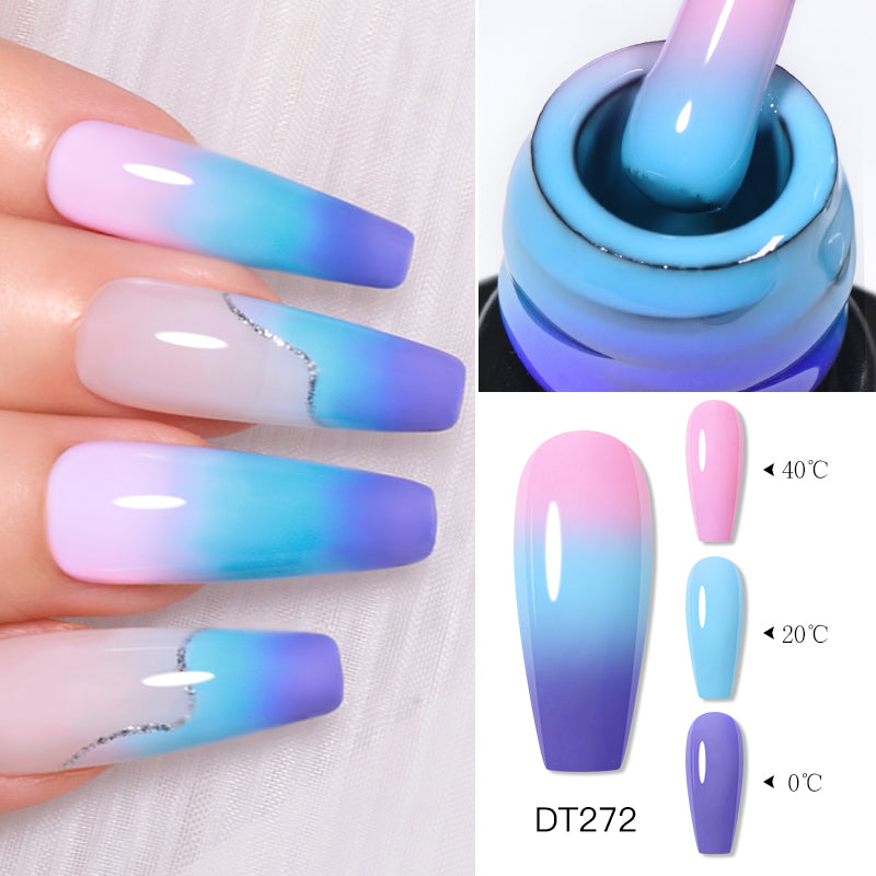 MEET ACROSS Autumn Winter Thermal Color Changing Gel Nail Polish Nude Brown 3-layers Color Changing Nail Art UV Gel Varnish 7ml