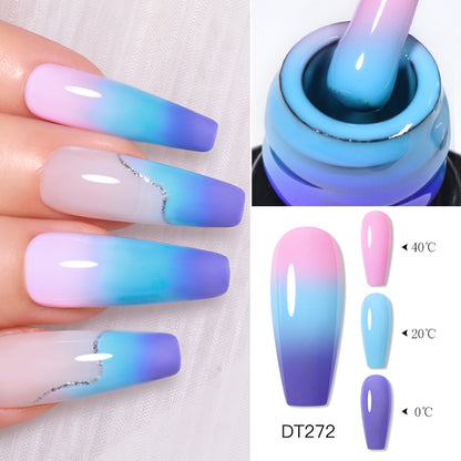 MEET ACROSS Autumn Winter Thermal Color Changing Gel Nail Polish Nude Brown 3-layers Color Changing Nail Art UV Gel Varnish 7ml