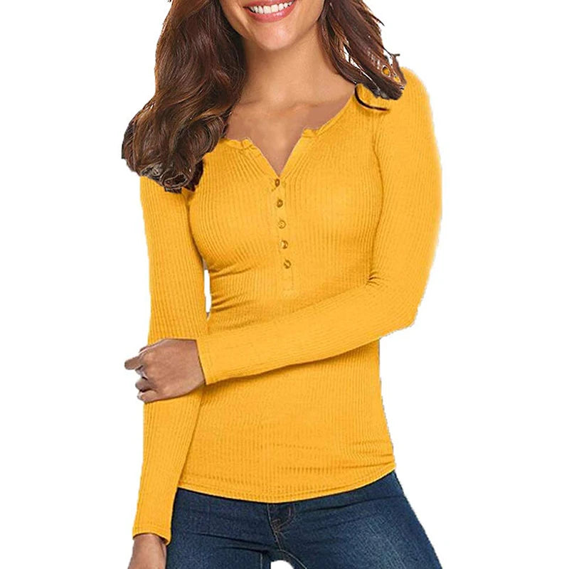 Single Breasted Pullover Top Long Sleeve Slim T-shirt Casual Simple Women Clothing Basic Autumn Winter 2024 Lady Trend Thin New