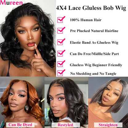 Body Wave Wear And Go Glueless Bob Wigs For Women Ready To Go Human Hair Wigs 4x4 Lace Closure Wig Human Hair Natural Wavy