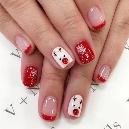 24Pcs White Ice Camellia Short False Nails Art Light Pink Sweet Girls Acrylic Press on Nails Full Cover Removable Fake Nail Set