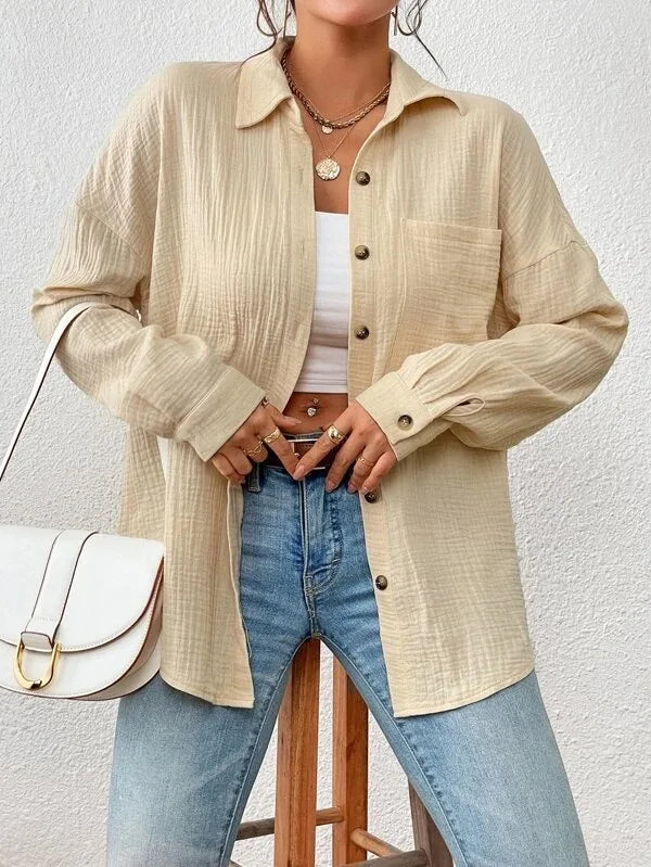 100% Cotton Gauze Muslin Women Shirts Casual Turn Down Collar Long Sleeve Top Office Lady Elegant Blouses for Women Blusas