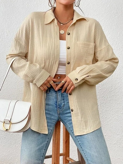 100% Cotton Gauze Muslin Women Shirts Casual Turn Down Collar Long Sleeve Top Office Lady Elegant Blouses for Women Blusas