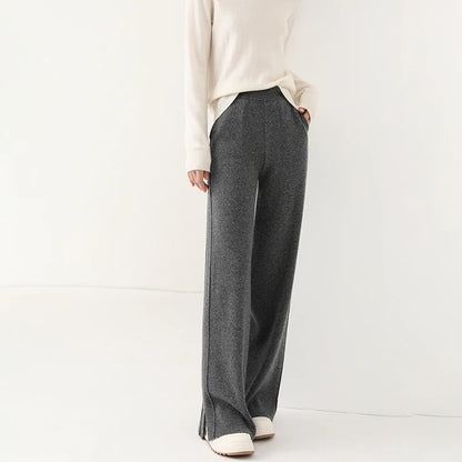 2024 new wool women's pants, high waisted loose cashmere floor pants  knitted fashionable hot selling women's wide leg pants