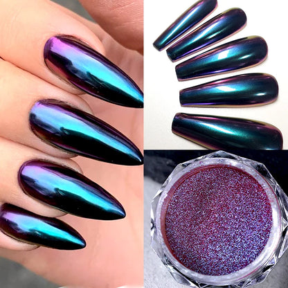 NICOLE DIARY Aurora Nail Powder Chrome Pigment Pearl Metallic Rubbing Dust Chameleon Effect Nail Art Glitter Manicure Decoration