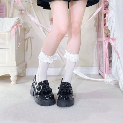 [Olmee] In Stock Jirai Kei Loafer Shoes Rhinestone Heart Japanese Basic Black Leather Lolita Cute Mine Style Kawaii y2k Sweet