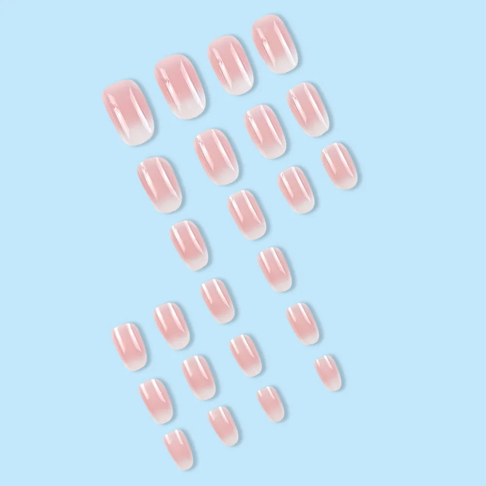 24 Pcs Medium Oval Press On Nails Pink Gradient Stripe Pattern Fake Nails Glossy Artificial Finger Manicure False Nails