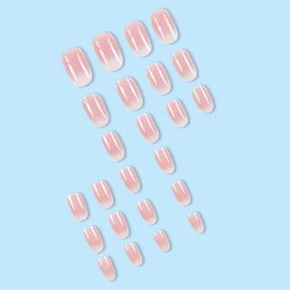 24 Pcs Medium Oval Press On Nails Pink Gradient Stripe Pattern Fake Nails Glossy Artificial Finger Manicure False Nails