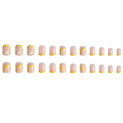 24pcs Lemon Short Wear Tips Nail False Patch Press on Nails Supplies for Professionals Artifical Fake Nails Faux Ongles Uñas