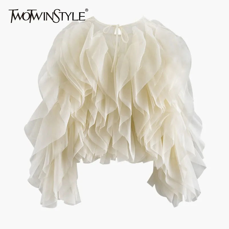 TWOTWINSTYLE Ruffles Shirts For Women Pullover Blouse Female Fashion Style
