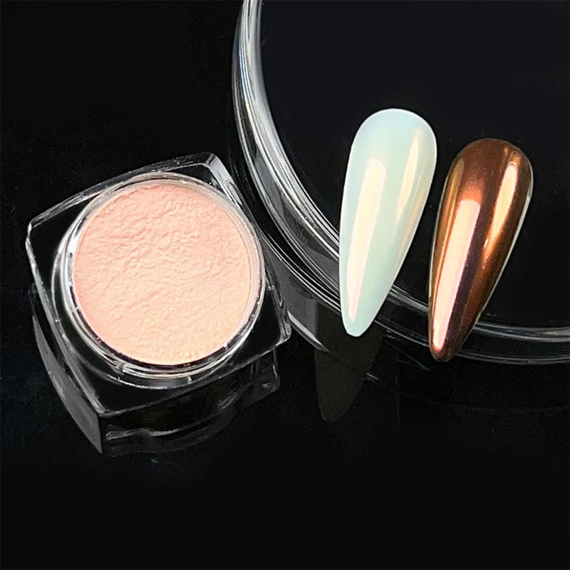 NICOLE DIARY Bright White Pearl Nail Powder Moonlight Plating Mirror Aurora Effect Pigments UV Gel Polish Chrome Dust Nail Decor