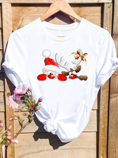 Merry Christmas New Year Holiday Graphic T Tee Fashion Cat Tree Lovely 90s Cute 2025 Print T Top Women Shirt Clothing T-shirts