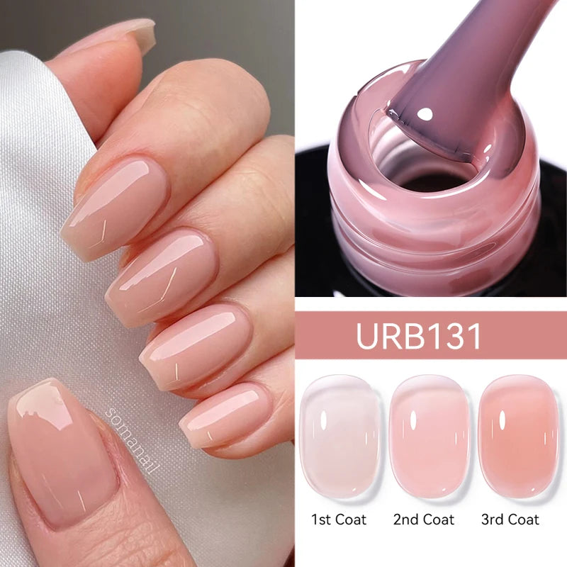 UR SUGAR 7ml Nude Pink Glitter Rubber Base Gel Polish Sparking Sequins Semi Permanent Soak Off Nail Art Varnish All For Manicure