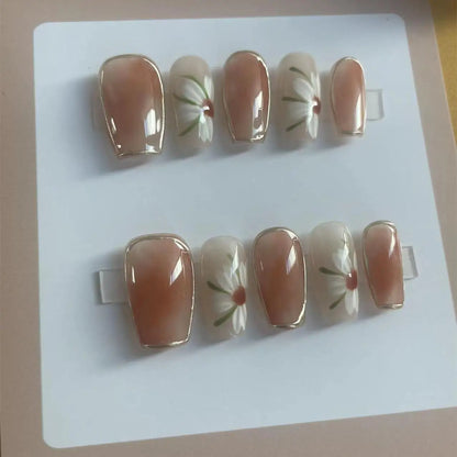 Handmade Reusable Nail Set Press Brown Winter Coffin Full Cover Decoration Manicuree Wearable XS S M L Size Nail