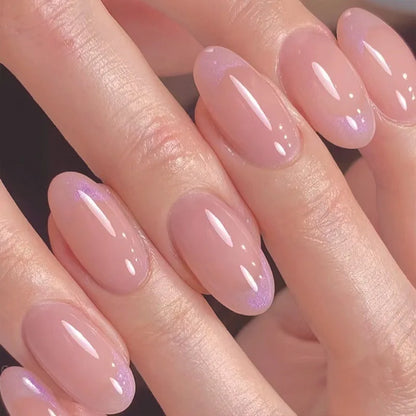 24pcs French Simple Fake Nails Ins White Edge Nude Color False Nail Tips Almond Stick on Nail Patch for Girl Lady Manicure Tools