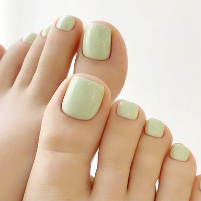 24Pcs False Toes Nails French Square Nude Color Nature Fake Toe Nails Feet Nail Tips Artificial Press On Toenails for Women 2025