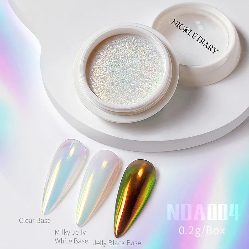 NICOLE DIARY Aurora Nail Powder Chrome Pigment Pearl Metallic Rubbing Dust Chameleon Effect Nail Art Glitter Manicure Decoration